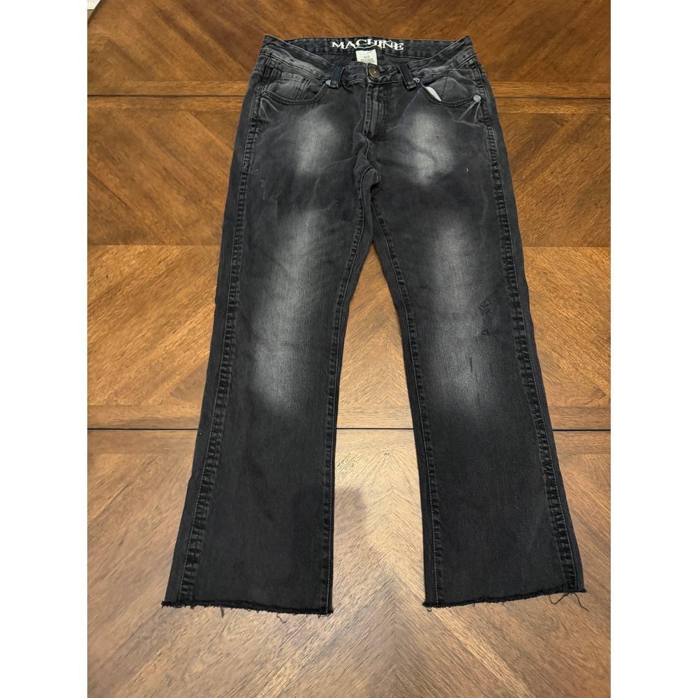 Machine‎ Denim Mens 32x27 Faded Black Studded Pocket Raw Hem Straight Leg Jeans